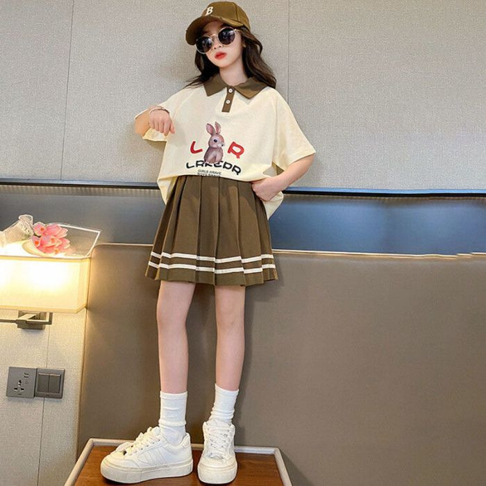 Picture of Girls' Summer Suit 2025 New Trendy Brand Short-Sleeved Shorts Girls Summer Thin Breathable Kidsren's Two-Piece Set