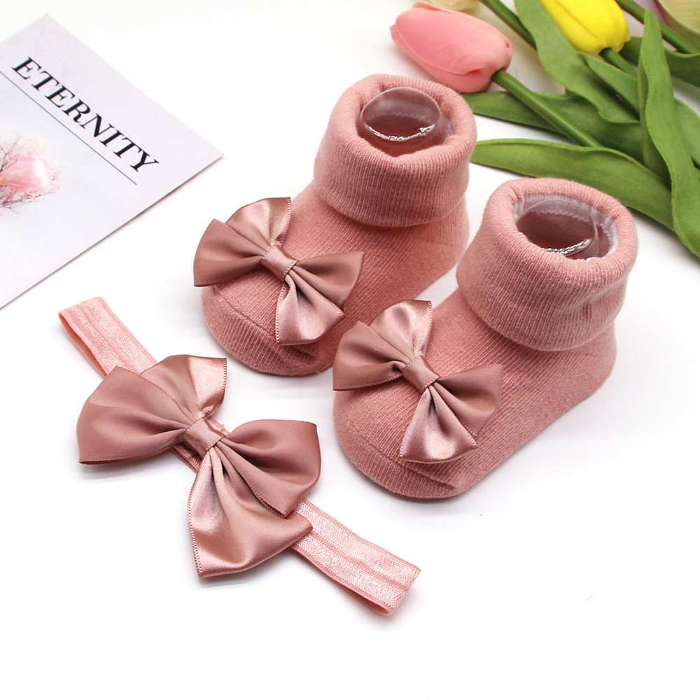 Picture of 2023 New Baby Headband + Socks Set Ribbed Bow Headband Baby Breathable Knitted Cotton Socks