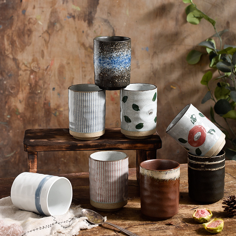 Picture of Japanese Style Creative Ceramic Vintage Tea Cup Sushi Cup Stoneware Straight Body Cup Stoneware Water Cup for Household Restaurant