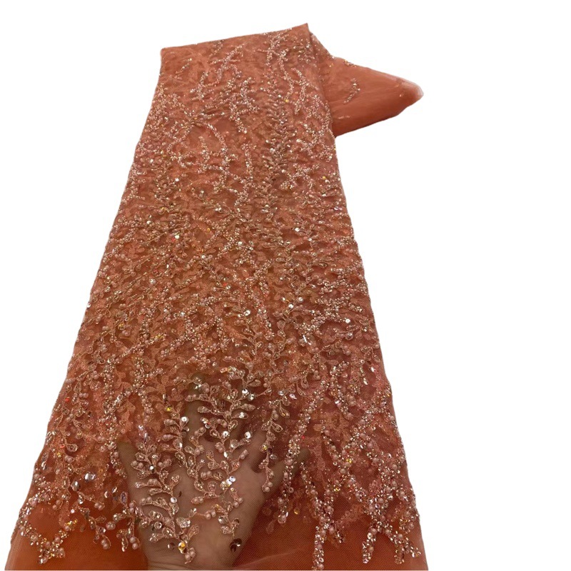 Summer sequins Beaded embroidered cloth wedding dress fabric European and American fashion fabric Beaded lace JX3410