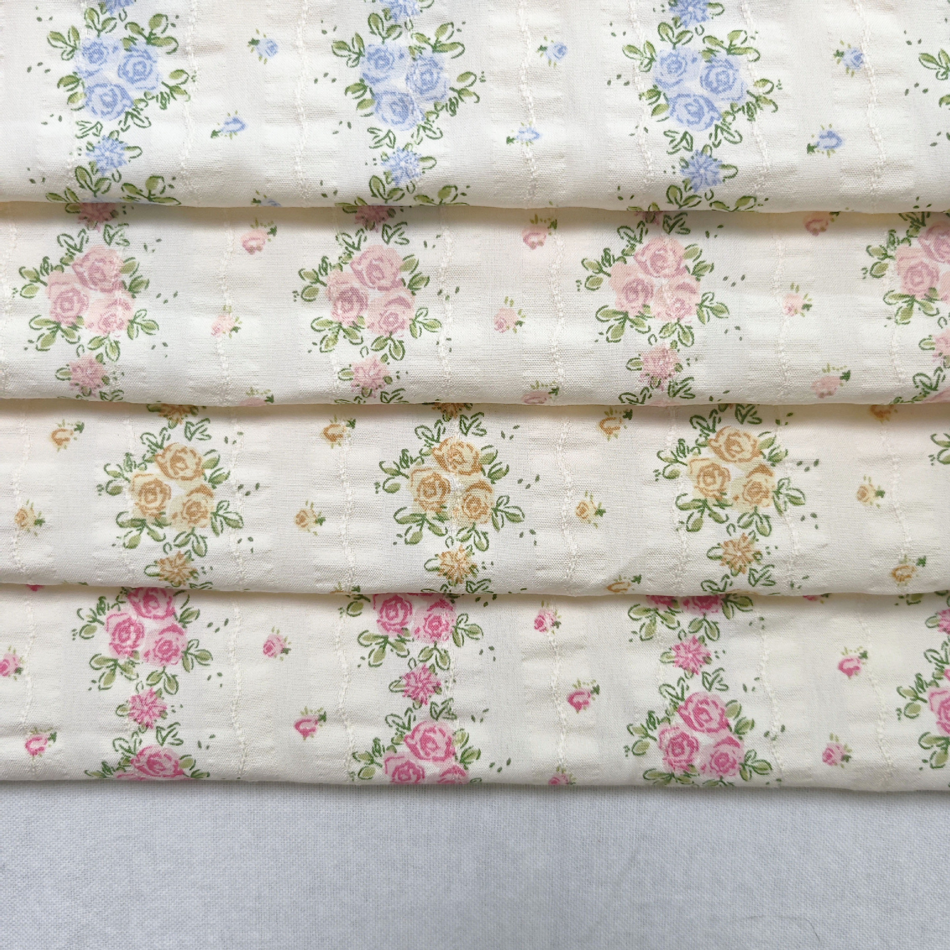 Spring and Summer Cotton Woven Jacquard Pastoral Floral Small Fresh Water Slurry Printed Dress Children's Clothing Fabric Home Boutique