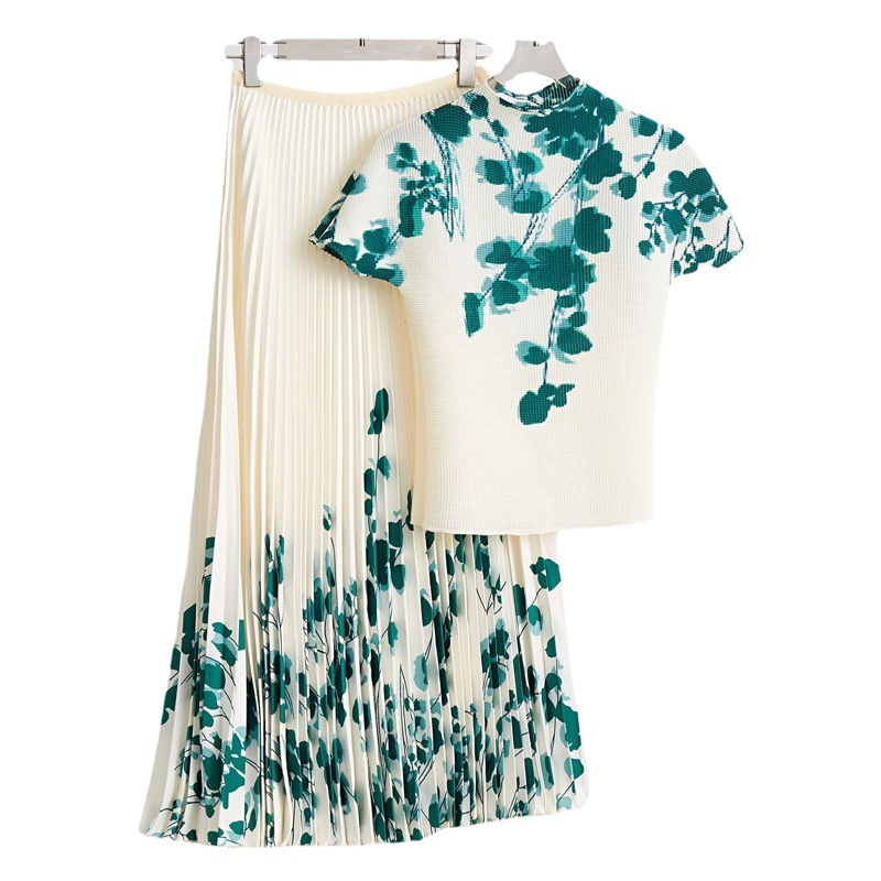 Miyake Fashion Skirt Suit Summer Women's Two-Piece Set Cross-Border Foreign Trade Pleated Women's Clothing Set
