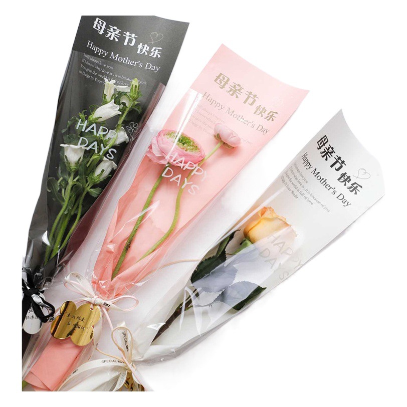 Chinese Valentine's Day Flower Packaging Single Rose Opp Bag Single Bouquet Packaging Bag DIY Wrapping Paper Bouquet Bag