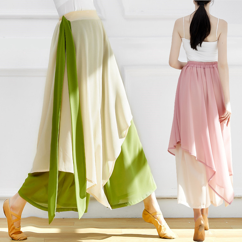 Ribbon Irregular Double-Layer Chiffon Culottes Modern Antique Performance Women's Dance Practice Wide-Leg Pants Classical Dance Costume