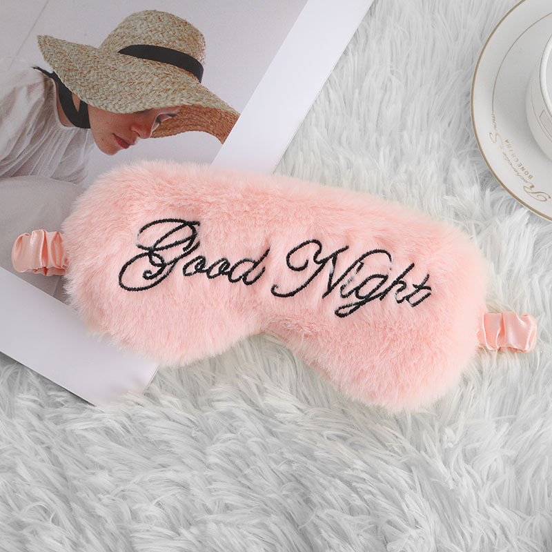 Picture of Eye Mask Plush Good Night Embroidered Letter Sleep Eye Mask Shading Silk Small Rabbit Hair Eye Mask Simple Comfortable in stock