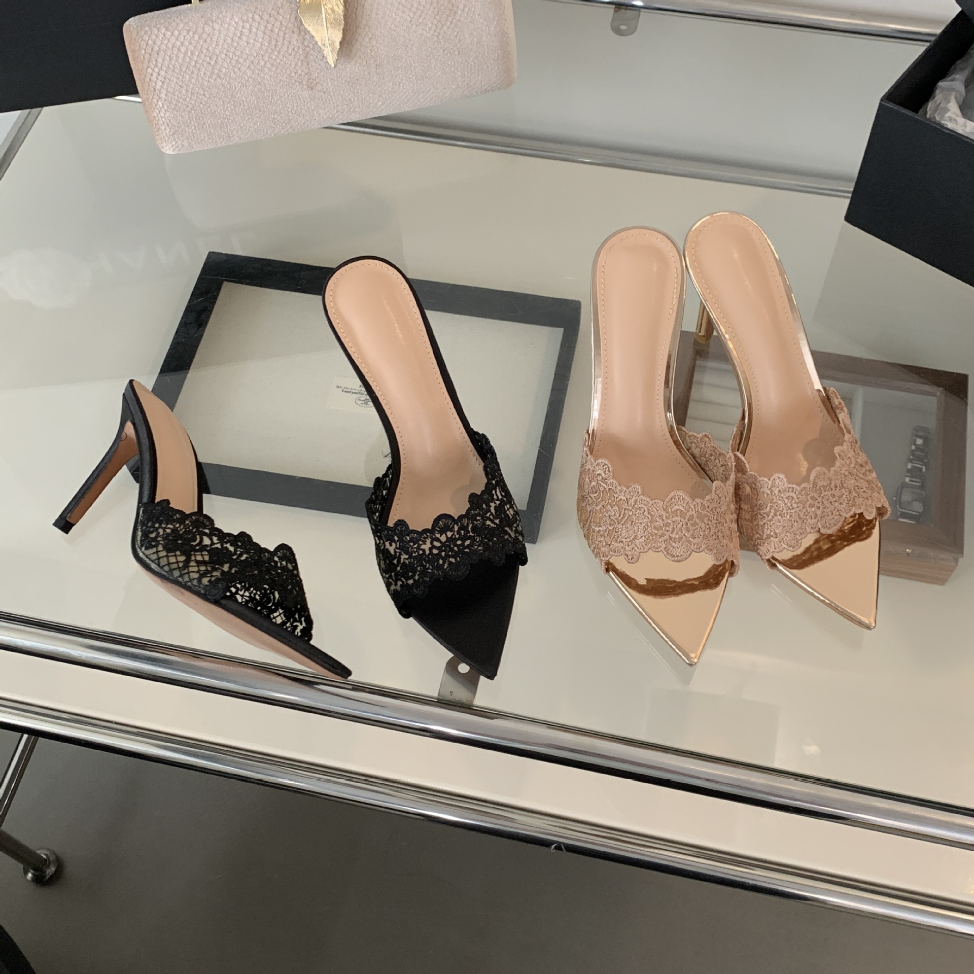 Autumn 2024 New Rhinestone Breathable Mesh Stiffhead Pointed Toe Open Toe Banquet Women's Sandals