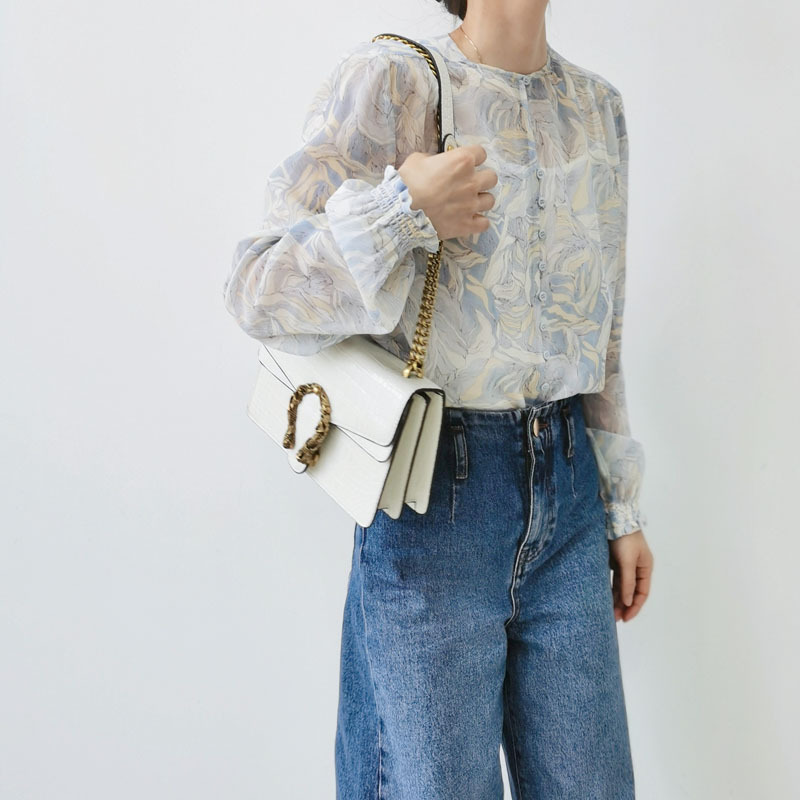 Picture of New commuter elegant natural seaweed printed silk Qiaoqi shirt Women's mulberry silk thin long sleeve shirt
