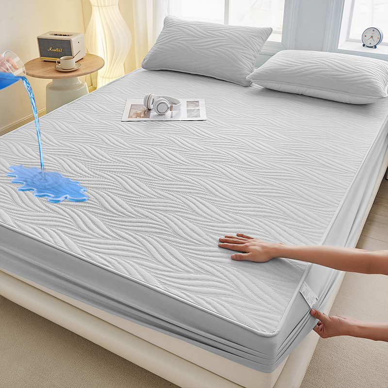 Picture of Class A water-washed cotton-padded waterproof bed hat Simmons mattress anti-slip urine-proof protective cover dust-proof bedspread three-piece set