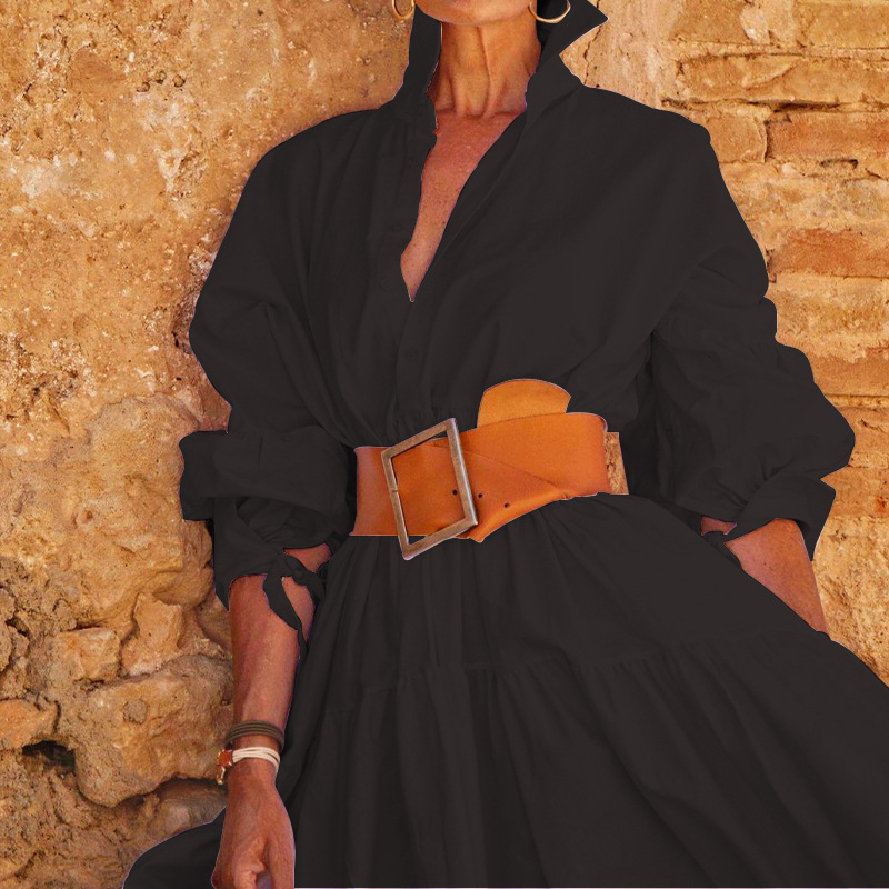 Picture of FD1072 in stock 2025 autumn new cross-border women's fashion temperament lapel long sleeve casual long dress
