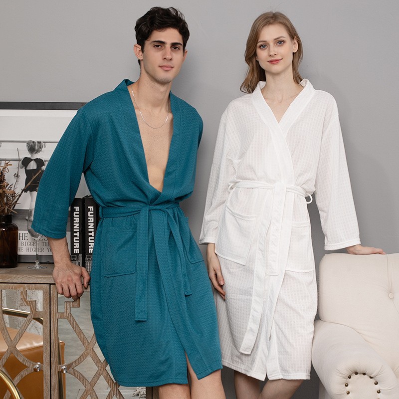 Picture of Cross-border Waffle Bathrobe Sauna Clothes Women's Thin Nightgown Long Couple's Home Clothes Hotel Bathrobe Men's Hair