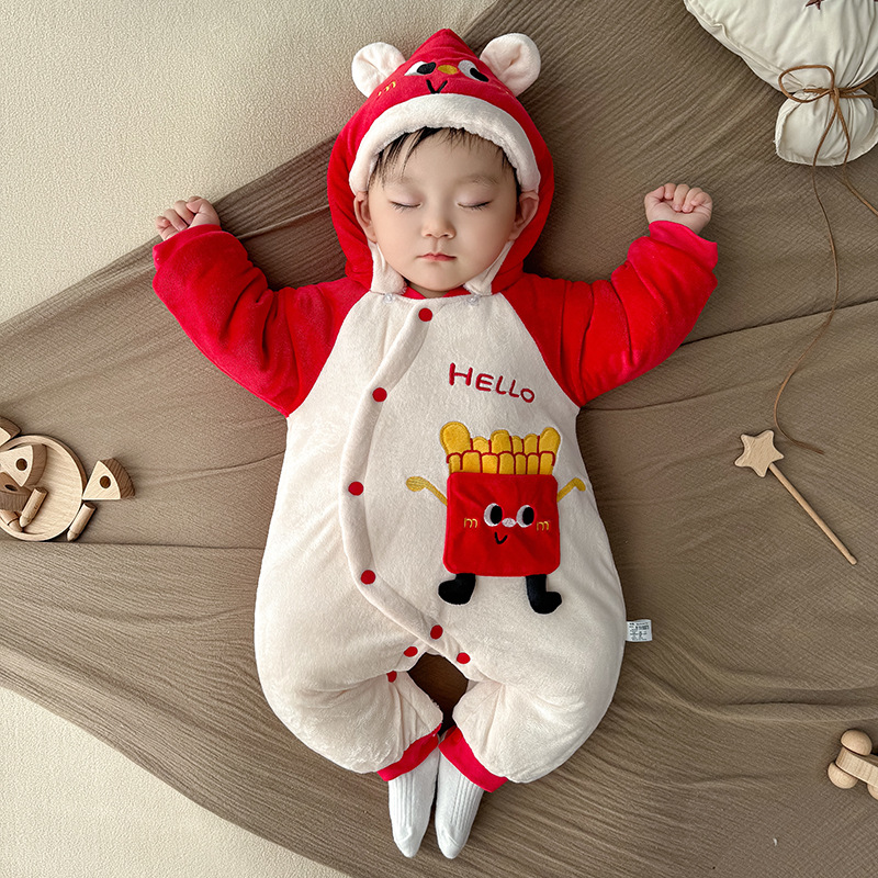 Picture of Baby Autumn and Winter Clothes, Newborn Winter Quilted Fleece-Lined Thickeneded Warm Year of the Snake Baby Jumpsuit Winter Cotton Clothing