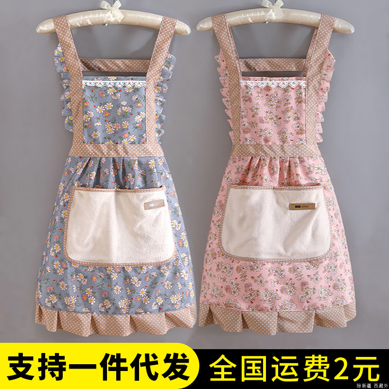 Canvas Household New Hand-Wipeable Apron Kitchen Straps Anti-Fouling Breathable Female Princess Skirt Cooking Apron Work Clothes