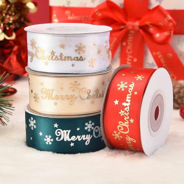 Factory Production 3.8CM Christmas Belt Bronzing Printing logo Handmade Material Flower Package Christmas Tree Decoration Ribbon