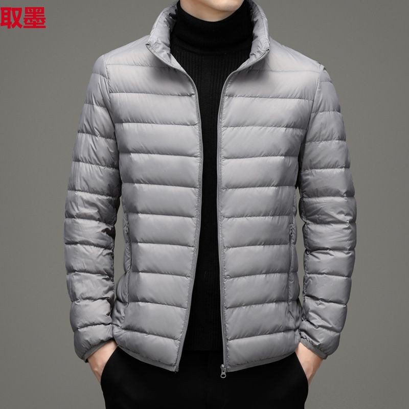 Brand Handle Autumn and Winter Lightweight fleece-lined Cotton-padded Jacket Men's Short Vertical Collar Hooded Middle-aged and Elderly Lightweight Thin Broken Coat