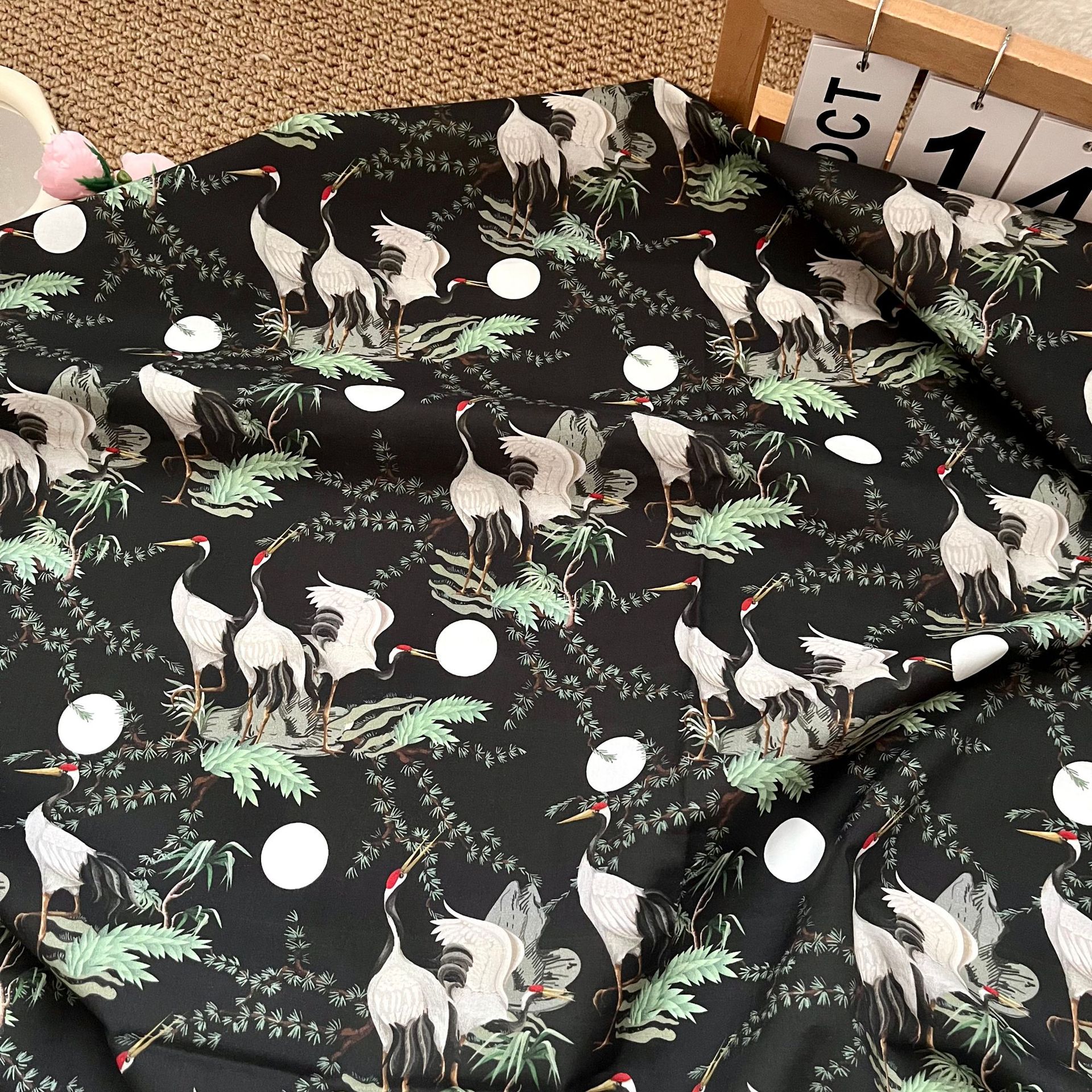 Cotton 60 Count Poplin Fabric Digitally Printed Crane Bag Cheongsam Dress Home Wear Clothing Fabric