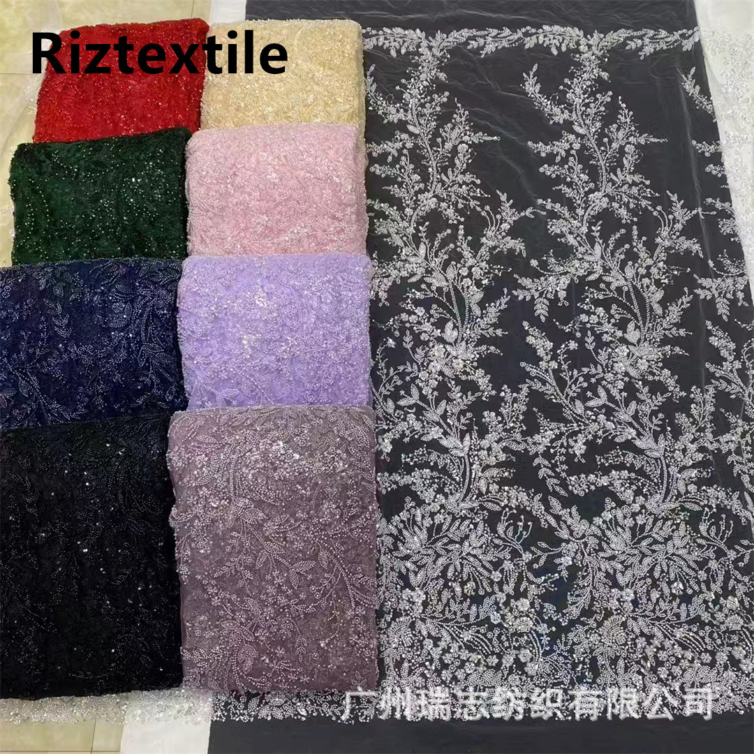Picture of Wedding dress three-dimensional beads embroidered sequins embroidered lace lace fabric Embroidery beaded lace