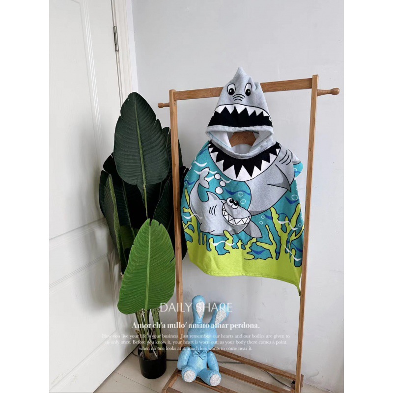 Picture of Children's Bath Towel Hooded Poncho Bathrobe Super Soft Wearable Baby Absorbent Towel for Boys and Girls Swimming