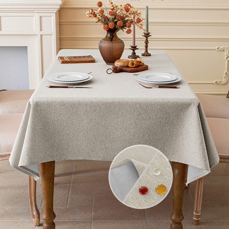 Picture of Imitation Cotton and Linen Fabric Tablecloth Waterproof Wash-Free Light Luxury High-Level Rectangular Coffee Table Cloth Non-Slip Desk Tablecloth Dustproof