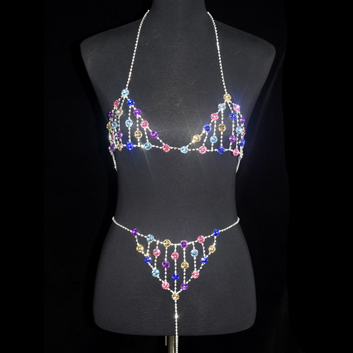 Picture of European and American body chain jewelry sexy personality color large accessories rhinestone beach bra underwear show body chain