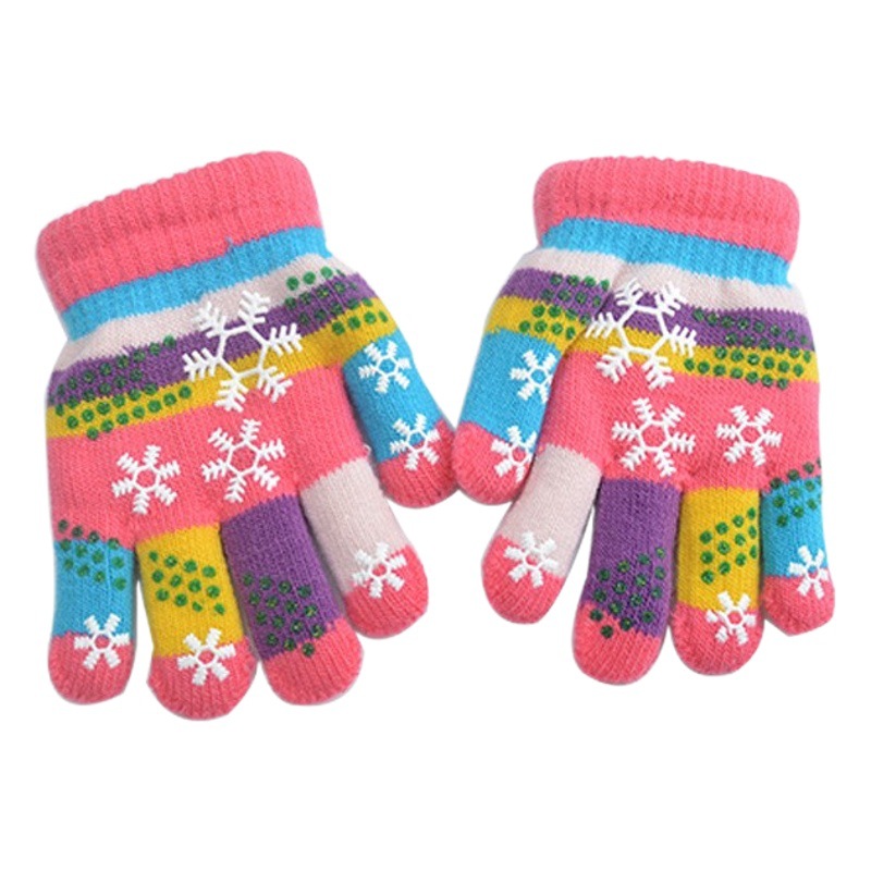 Children's gloves five-finger baby autumn and winter color snowflake six-color student children double-layer thick warm wholesale