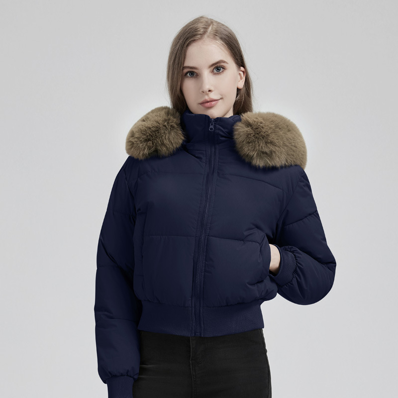 Picture of Foreign trade cross-border 2025 winter fur collar hooded waist thickened short down cotton jacket women