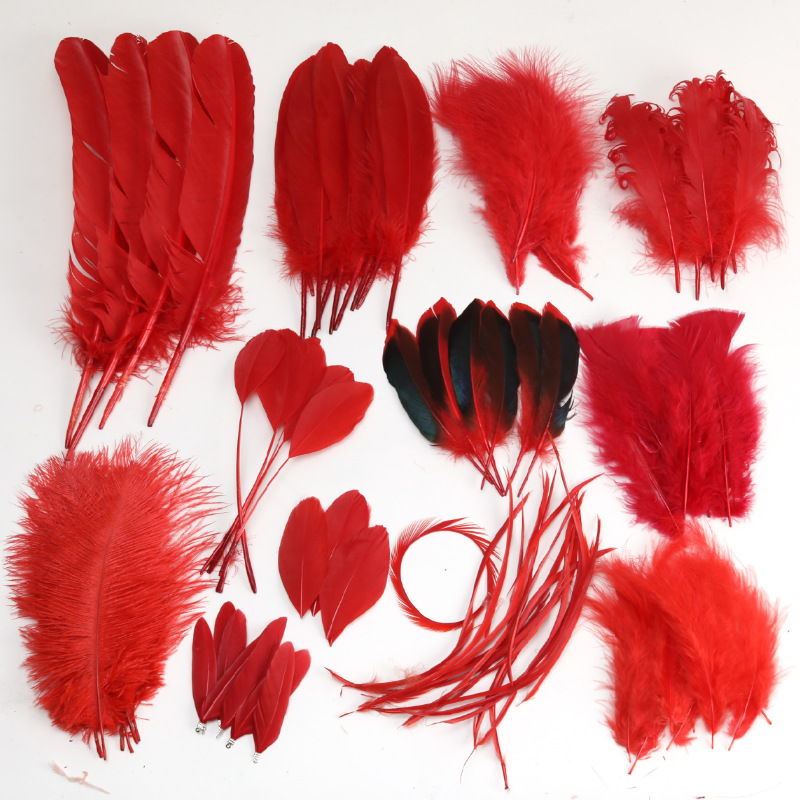 Wholesale red feather wedding kindergarten diy handmade feather turkey feather goose feather earring accessories clothing accessories