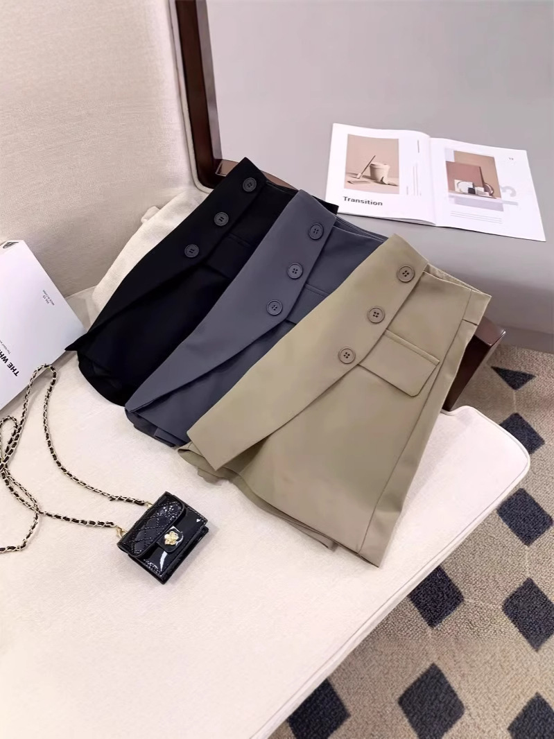 Picture of Irregular High Waist Suit Short Pants Skirt Women's Spring 2025 New Korean Style Button Embellished A- line Wide Leg Skirt Pants