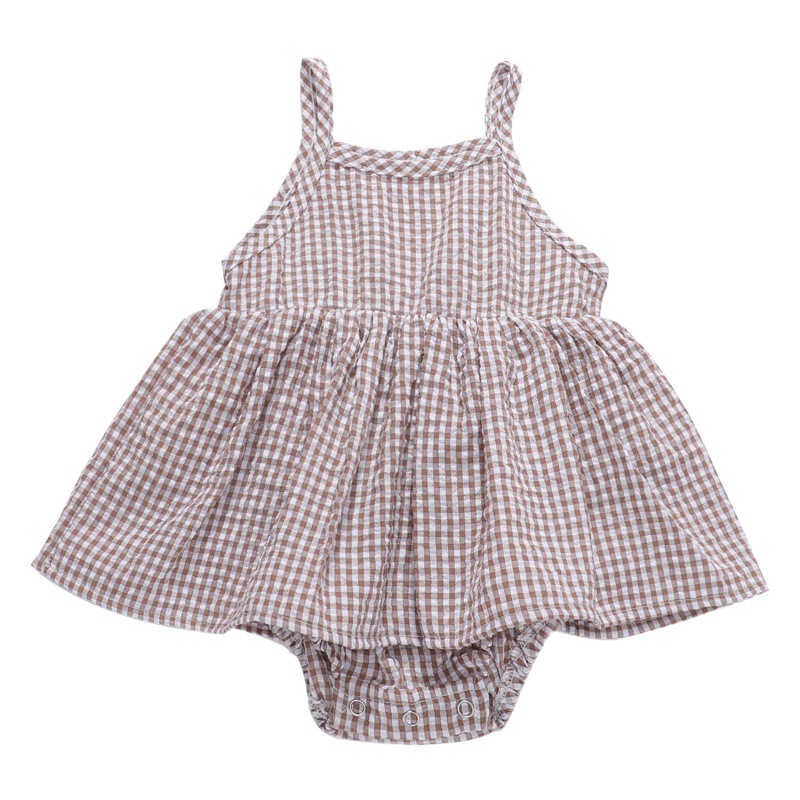 Summer New Sleeveless Girl's Dress Korean-style Plaid Baby One-piece Clothes Hats for Babies and Children Going Out Sling Dress