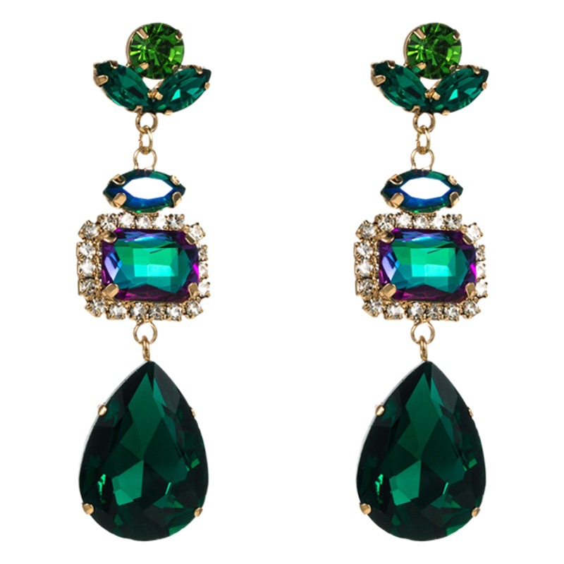 Cross-border fashion earrings women's in stock wholesale high-end sense inlaid color rhinestone long earrings women's temperament exaggerated earrings