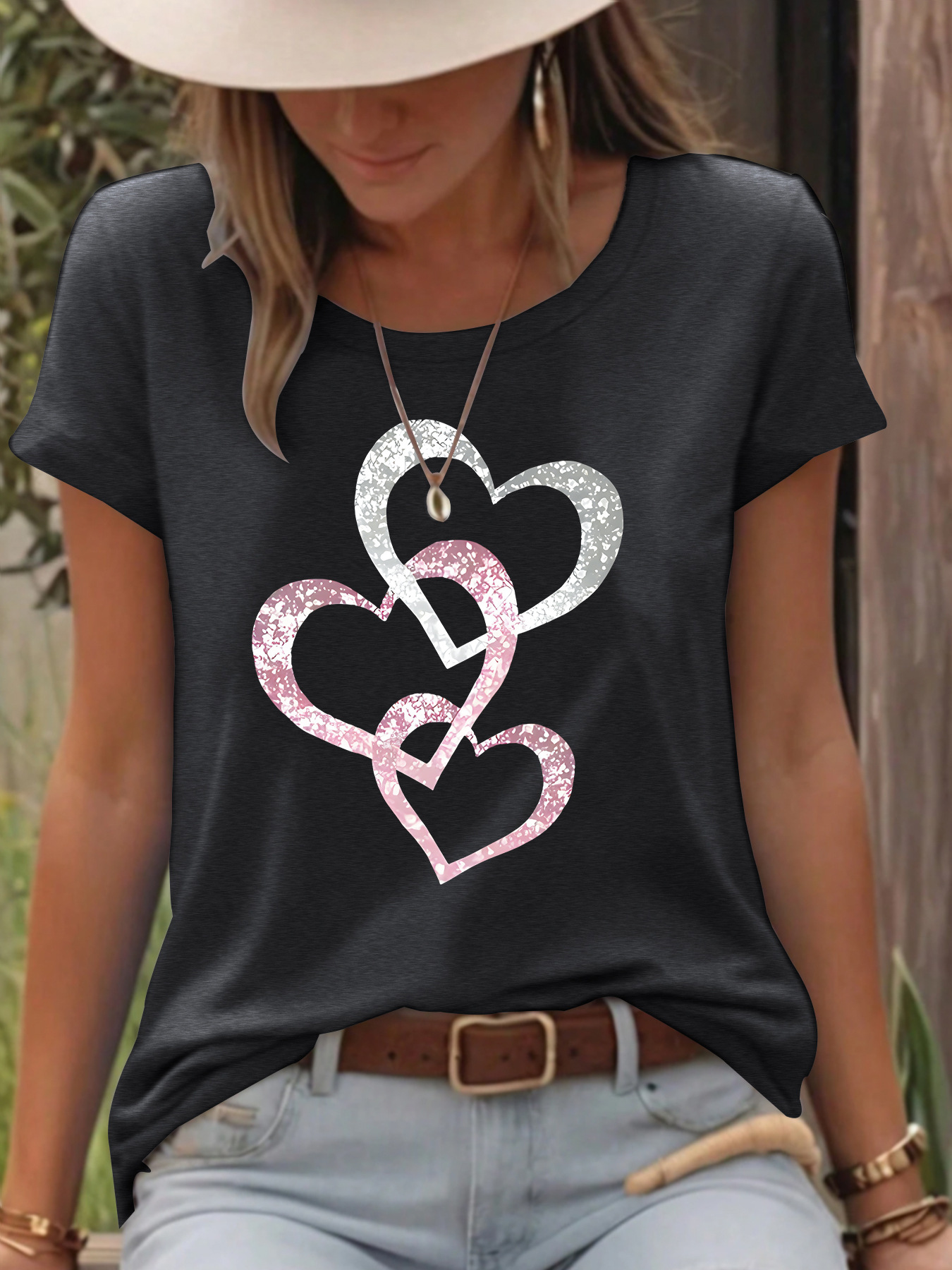 Picture of European and American in stock round neck short sleeve t-shirt love printing summer new comfortable t-shirt cross-border hot sale