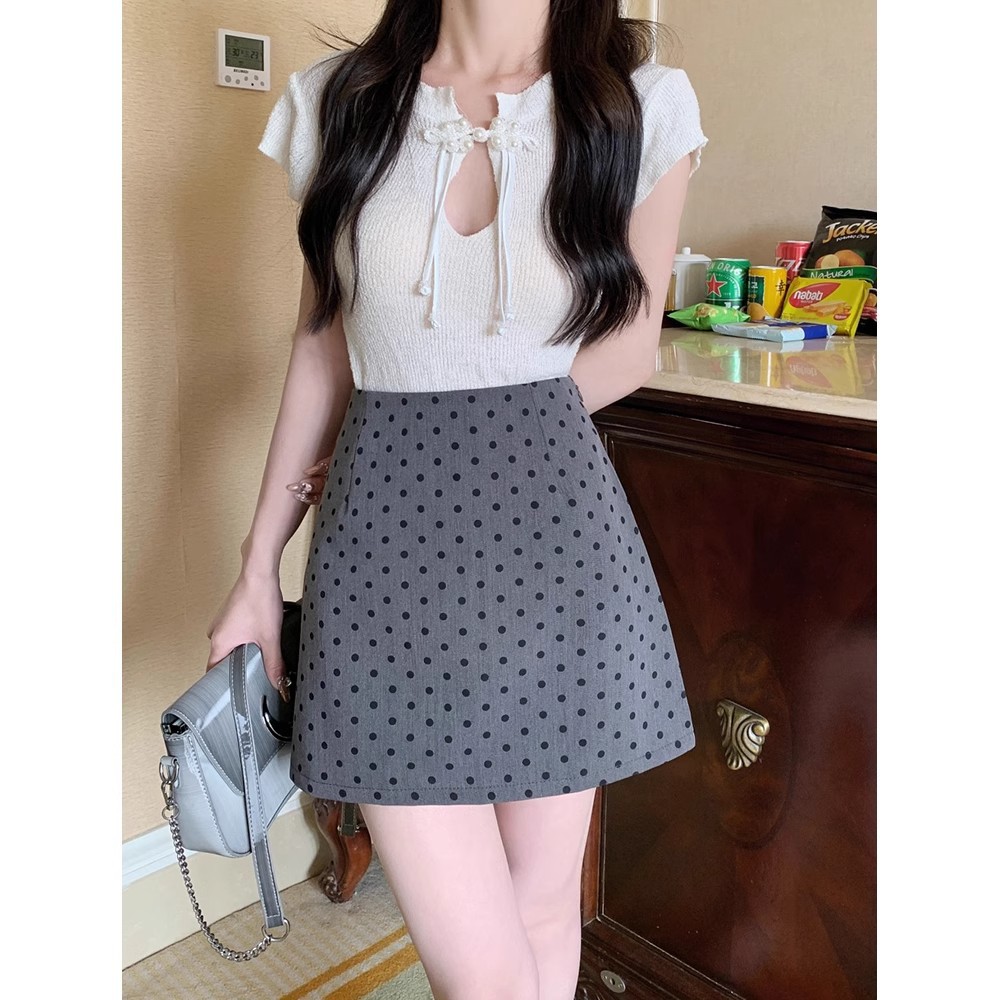 Zuo Jiaqi French Style Girl's apricot Wave Point Skirt Women's Summer Design Sense Niche High Waist Hip A- line Skirt Women