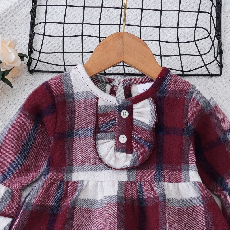 Picture of 2024 Spring and Autumn long sleeve dress children's Korean-style plaid western style dress baby long sleeve ruffled dress