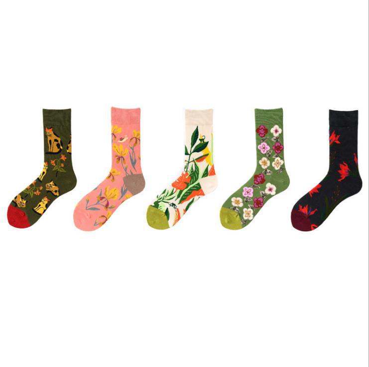 Picture of Vintage Floral Series Creative Pattern High Cotton Socks for Men and Women, Trendy Wholesale Fashion