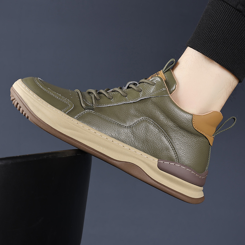 The first layer of cowhide high-top casual shoes breathable men's leather shoes retro men's shoes niche design trend men's shoes soft
