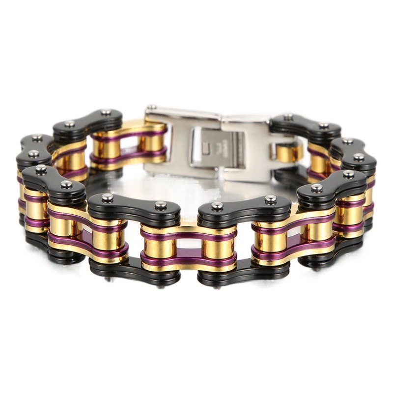 Cool Street Hip Hop Bicycle Chain Bracelet European and American Fashion Electroplated Titanium Steel Men's Motorcycle Bracelet