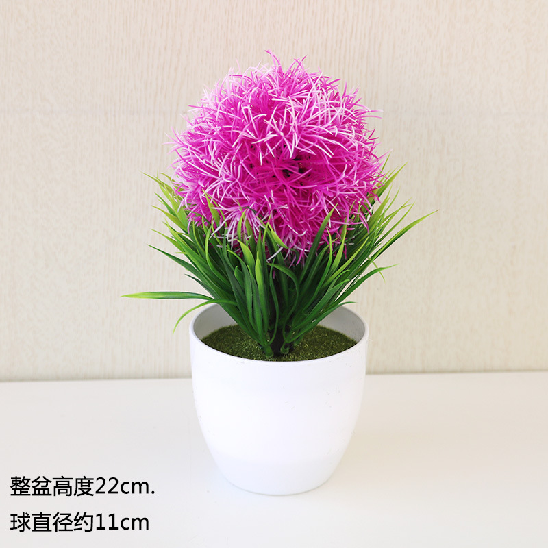 Picture of Sakura Snowball Simulated Plant Potted Grass Ball Bonsai Small Tree Home Decoration Flower Ornament Creative Mini Small Round Ball