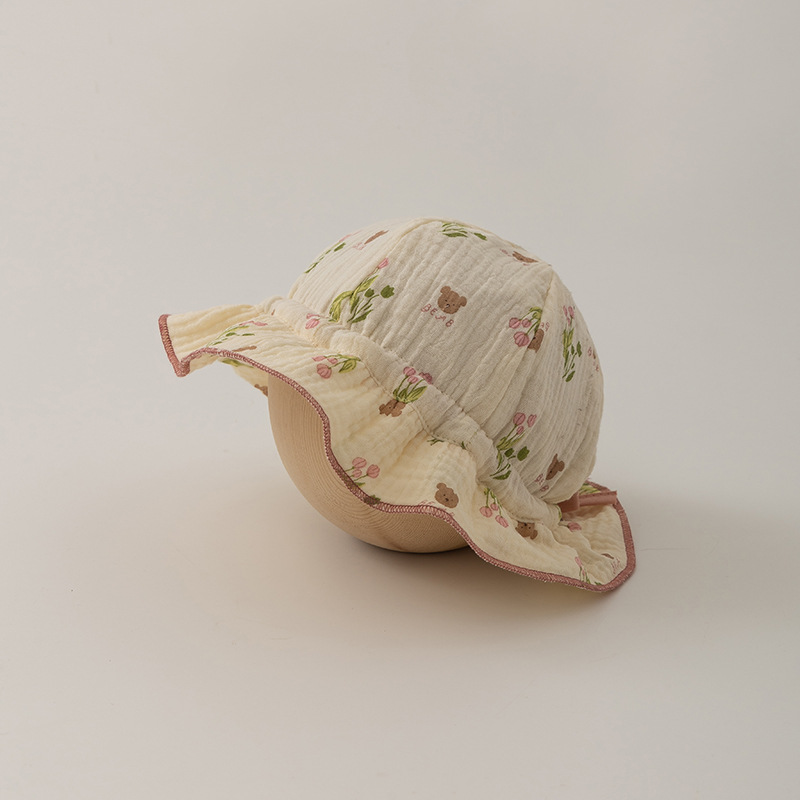 Picture of Floral Fisherman Hat Spring and Summer New Baby Sun Hat Cotton Gauze Baby Sun Protection Sun Hat Sweet Fisherman Hat