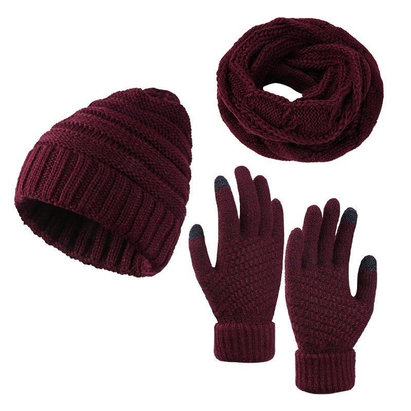 Picture of 2024 Winter Knitted Hat Scarf Gloves Three-piece Set Japanese Couple Children's Hat Factory Cross-border Hot Sale