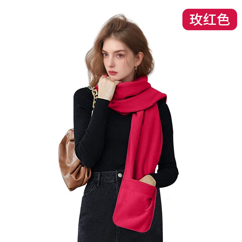 Pocket Fleece Scarf Women's Winter Scarf Fashion Warm Cross-border Trend Scarf Available All-match Thick Style for Men and Women