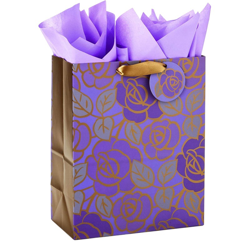 Amazon White Cardboard Purple Flower Gift Bag Birthday Party Cartoon Cute Style Shopping Hand Gift Tote Bag