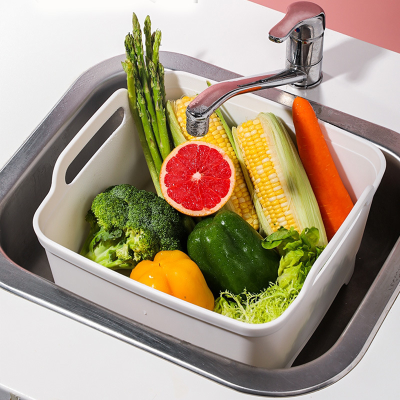 Picture of Vegetable Washing Basket Kitchen Drain Basin Amoy Vegetable Artifact Household Vegetable Washing Basin Drain Basket Wash Fruits and Vegetables Sink Wash Bowl and Chopsticks Basin
