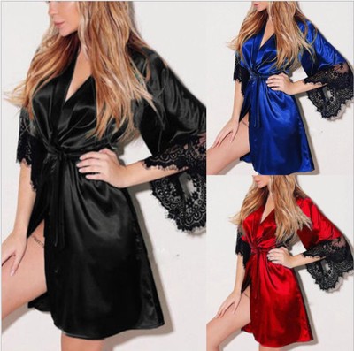 Sexy underwear women's foreign trade Europe and the United States large size set perspective sexy lace pajamas bathrobe uniform wholesale 1426