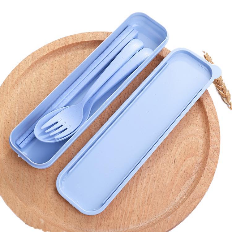 Picture of Wheat Straw Tableware Fork, Spoon and Chopsticks Three-Piece Set Scandinavian Color Kidsren's Outdoor Travel Picnic Portable Tableware Set