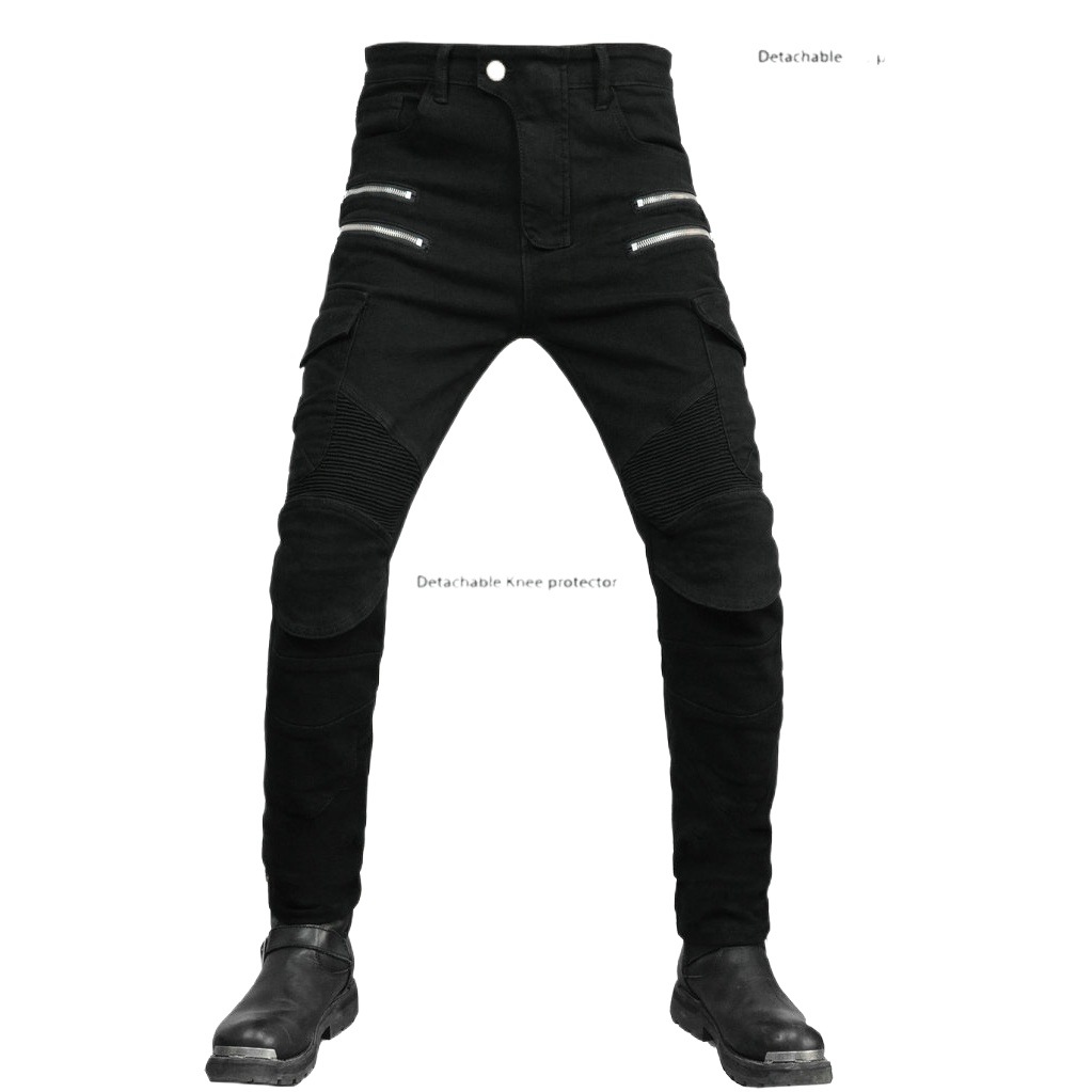 Volero Motorcycle Jeans Men's Motorcycle Workwear Multi-Pocket Cycling Pants Zipper Casual Straight Pants Knee Pads
