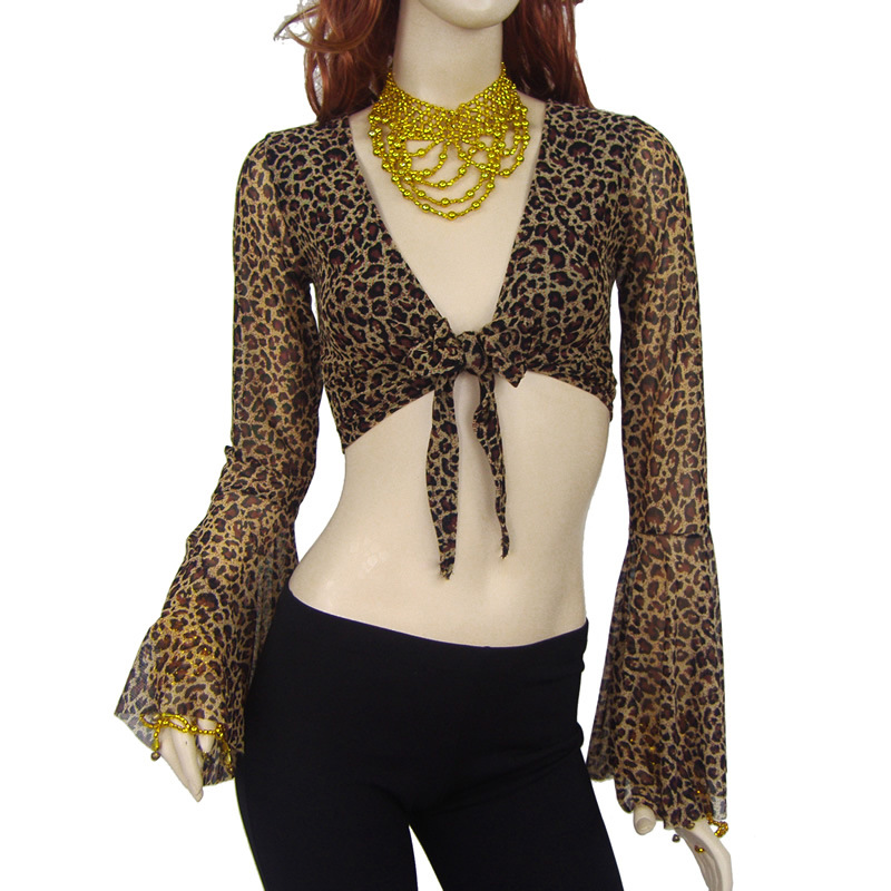 Dancer Leopard Trumpet Sleeve Top Belly Dance New Clothing Yoga Square Dance Practice Clothes Top