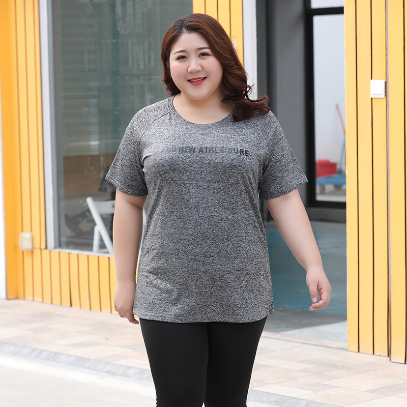 Plus size yoga clothes women's summer chubby girl fitness top running sportswear training clothes short-sleeved T-shirt thin section 200kg