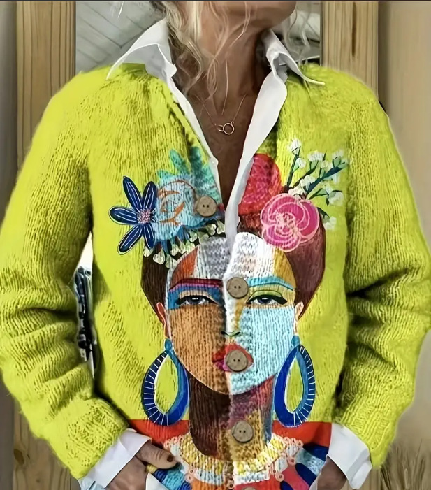 Picture of In stock new European and American cross-border Amazon loose cardigan long sleeve crew neck 3D printed sweater women's knitwear