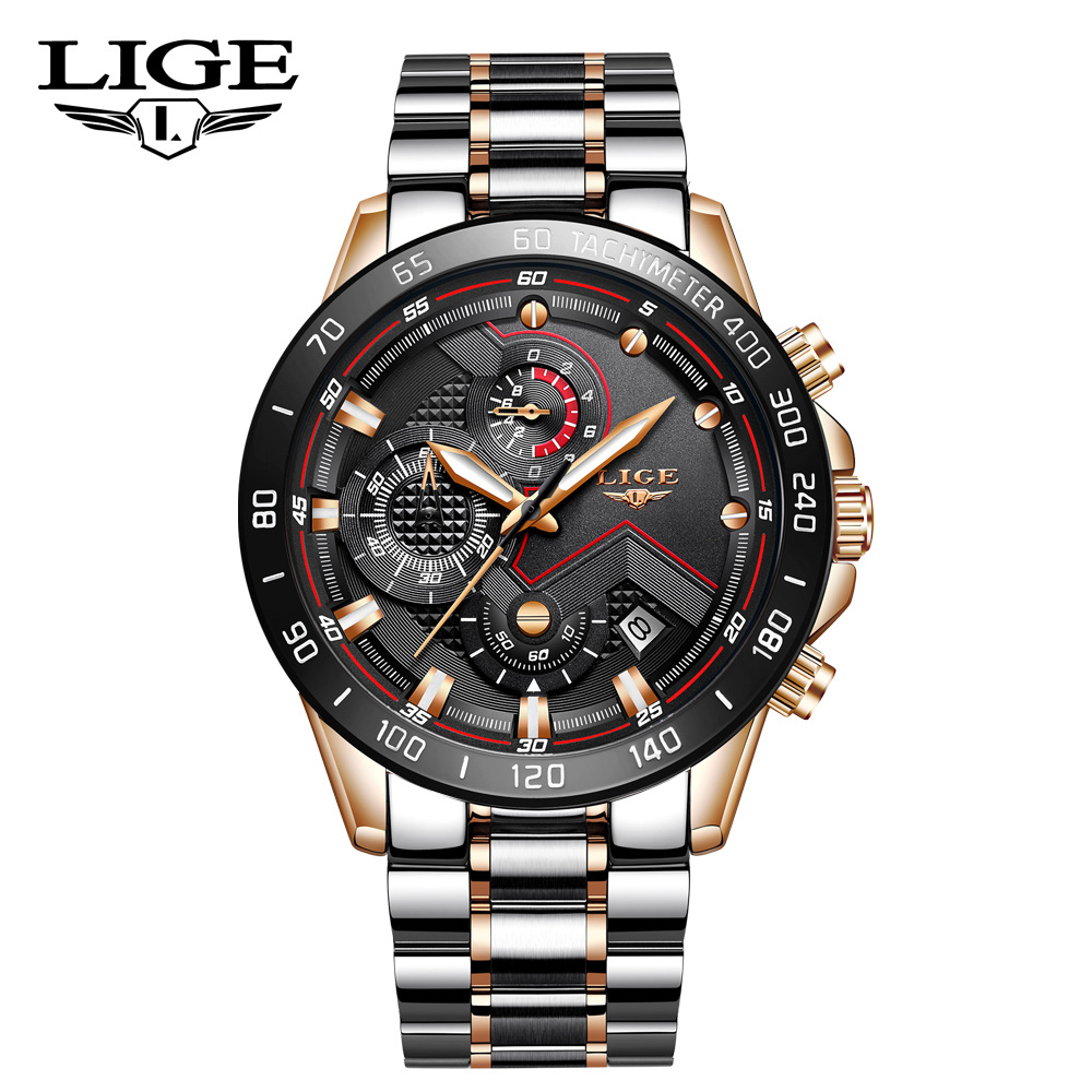 Picture of LIGE/LIGE cross-border special for men's business quartz watch three-eye six-pin multi-function waterproof watch Chronograph