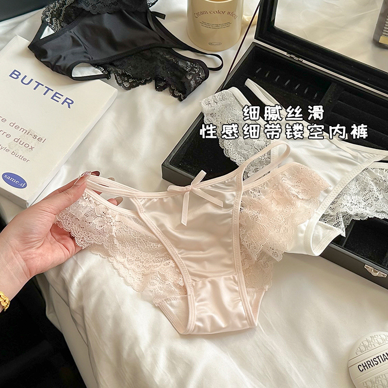 Cross-border French sexy hollow lace panties pure cotton crotch girl trousers pure desire mesh low-rise briefs for women