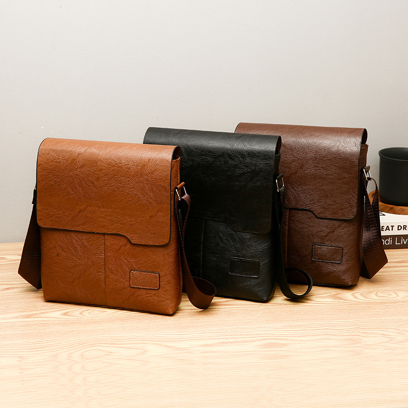 Cross-border business casual fashion soft leather shoulder bag large capacity vertical messenger bag men's portable backpack wholesale